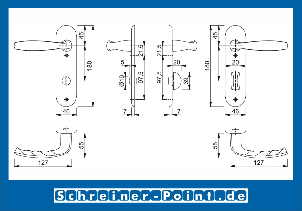 Hoppe New York Aluminium Kurzschildgarnitur F1 Natur 1810/273KP, 3273063, 3273098, 3273119, 3273178